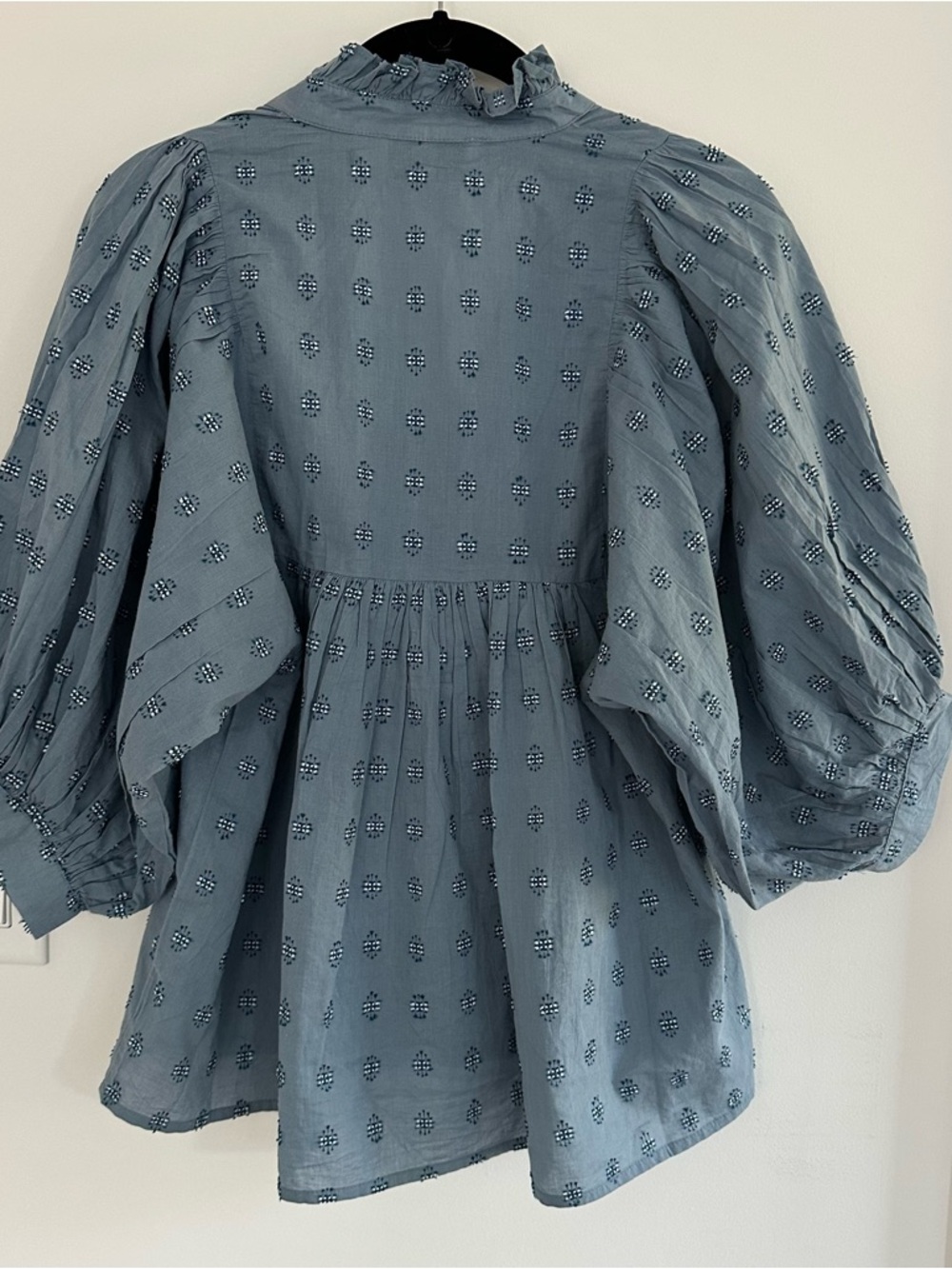 Never A Wallfloer Dusty Blue Embroidered Peasant Blouse - Picture 3 of 7